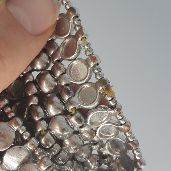 Silvertone Stretchy Bangle Style Rhinestone Bracelet - Picture 5 of 7